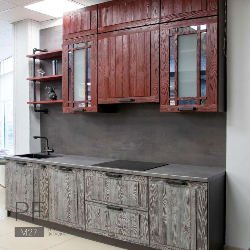 Кухня в стиле лофт из массива сосны