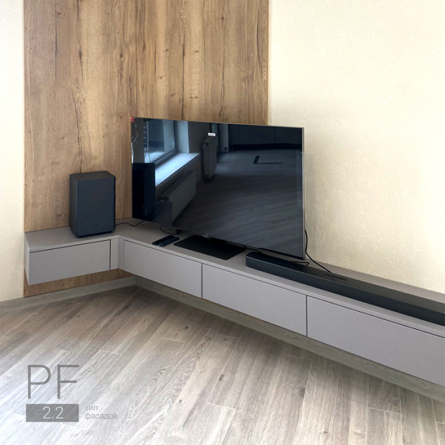 Угловая подвесная полка с шуфлядами под TV